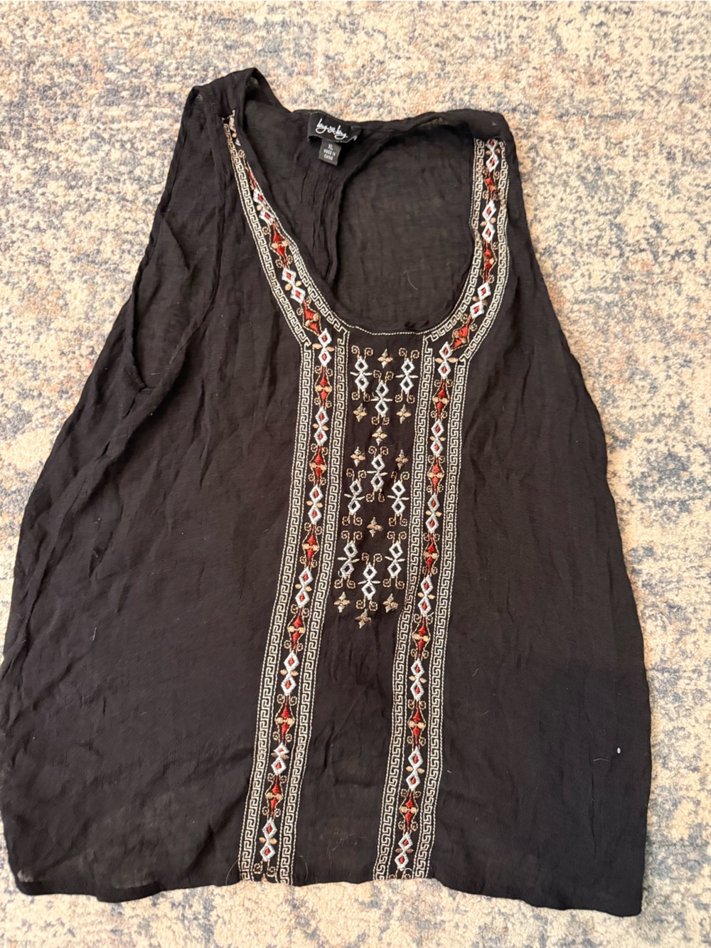 by & by Black Embroidered Scoop Neck Tank with Red & White Accents